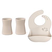 Silicone Cup Set (Cream) and Baby Sign Language Bib (Cream-All Done) Bundle