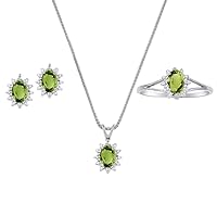 Rylos Matching Jewelry For Women 14K White Gold - August Birthstone- Ring, Earrings & Necklace Peridot 6X4MM Color Stone Gemstone Jewelry For Women Gold Jewelry