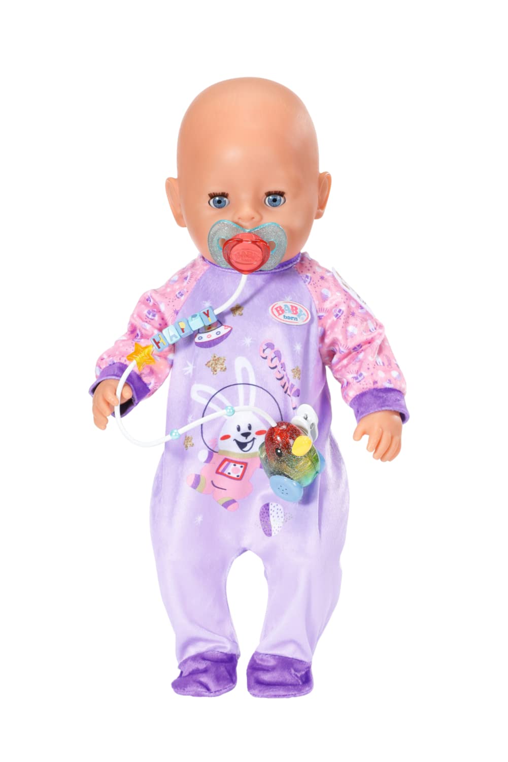 Baby Born 830017 Baby Birthday Interactive Magic Dummy 43 cm-for Toddlers 3 Years and Up-Opens and Closes Doll's Eyes Includes Dummy and Colourful Chain