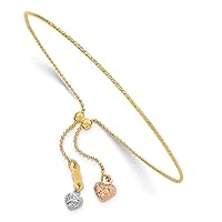 14k Gold Tri-color D/C Heart Adjustable Bracelet