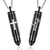 weikui Bullet Pendant Necklaces Stainless Steel Cross Jewelry Memorial for Ashes Urn Keepsake Pendant for Ashes Human/Pet