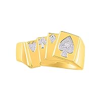 Rylos Mens Rings Sterling Silver or Yellow Gold Plated Silver Lucky Poker Ring 4 of a Kind Aces Rings Genuine Diamonds Rings For Men Men's Rings Silver Rings Sizes 6,7,8,9,10,11,12,13 Mens Jewelry