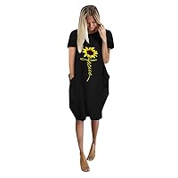 Women's Casual Dresses Jumper Blouse T-Shirt Dress Baggy Loose Dress Knee Length Crewneck Short Sleeve with Pocket Summer Sundress Daily Wear Streetwear(4-Black,14) 1392
