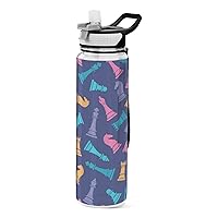 Colored Chess Water Bottle Tritan BPA-Free Drink and Straw Leakproof Motivational Blue Drinking Water Bottles with Carrying Strap for Office, Gym, Outdoor Sports