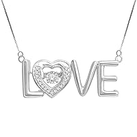 1/8Ct Round Sim Diamond 925 Sterling Silver “Love” Heart Pendant With 18” Chain Necklace