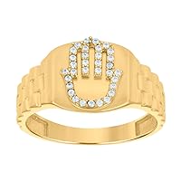 14k Yellow Gold Mens CZ Cubic Zirconia Simulated Diamond Hamsa Symbols Religious Ring Measures 11.8mm Long Jewelry for Men
