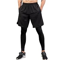 TopTie Men's 2 in 1 Running Pants, Basketball Tights Pants, Athletic Workout Shorts with Legging