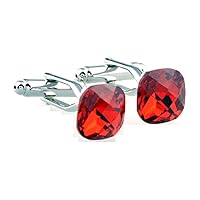 Red Square Crystal Cufflinks Pair in a Presentation Gift Box & Polishing Cloth