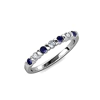 Blue Sapphire Lab Grown Diamond 1/4 ctw 7 Stone Women Wedding Band Stackable 14K Gold