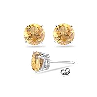 Solid 14k Gold Round 7mm Gemstone Post-With-Friction-Back Stud Earrings