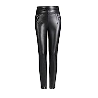 Women Faux Leather Pants Shaping Butt Lifting High Waist Black Shiny Club Vegan Leather Trousers Plus Size