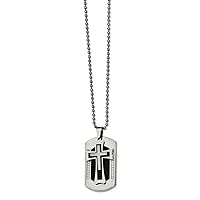 Stainless Steel Engravable Brushed and Polished Black Ip With CZ Cubic Zirconia Simulated Diamond Religious Faith Cross Animal Pet Dog Tag Necklace 22 Inch Measures 25.18mm Wide Jewelry for Women