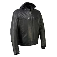 Milwaukee Leather MLM1523 Men's 'Scoundrel' Black Leather Fashion Motorcycle Riding Jacket w/Removable Hoodie