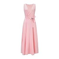 Casual Dresses for Women Midi Length Amazon Basic,2023 Summer Dress Solid Color V Neck Dress Long Skirt Dress C