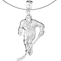 Silver Hockey Player Necklace | Rhodium-plated 925 Silver Hockey Player Pendant with 18