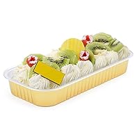 18oz 500ml 9-inch by4.5-inch Disposable Aluminum Foil Professional Quality Colorful Kitchen Cooking Rectangular Cake Pan With Lids (10, Gold)