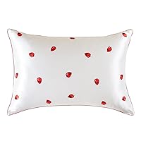 THXSILK Natural Mulberry Silk Pillowcase Hypoallergenic Zipper Pillow Case - Grade 6A+ Mulberry Real Silk Pillowcase Organic Silk Pillow Cover, 1PC (White Strawberry, Queen Size 20