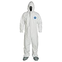 DuPont DUPTY122SXL Tyvek Elastic-Cuff Hooded Coveralls with Boots, White, X-Large Size, Pack of 25