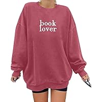 MOUSYA Book Lover Embroidered Sweatshirt Women Funny Reading Book Long Sleeve Shirt Casual Teacher Pullover Tops
