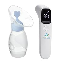 Amplim Deluxe Manual Silicone Breast Pump and No Touch Forehead Thermometer for Babies and Adults | Bundle Pack