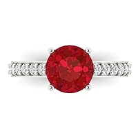Clara Pucci 2.25 carat Round Cut Solitaire W/Accent Genuine Simulated Ruby Wedding Anniversary Bridal Wedding Ring 18K White Gold