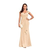 TORYEMY Mermaid Cap Sleeve Mother of The Bride Dresses Long Chiffon Lace Ruffle Mother of The Groom Dresses for Wedding