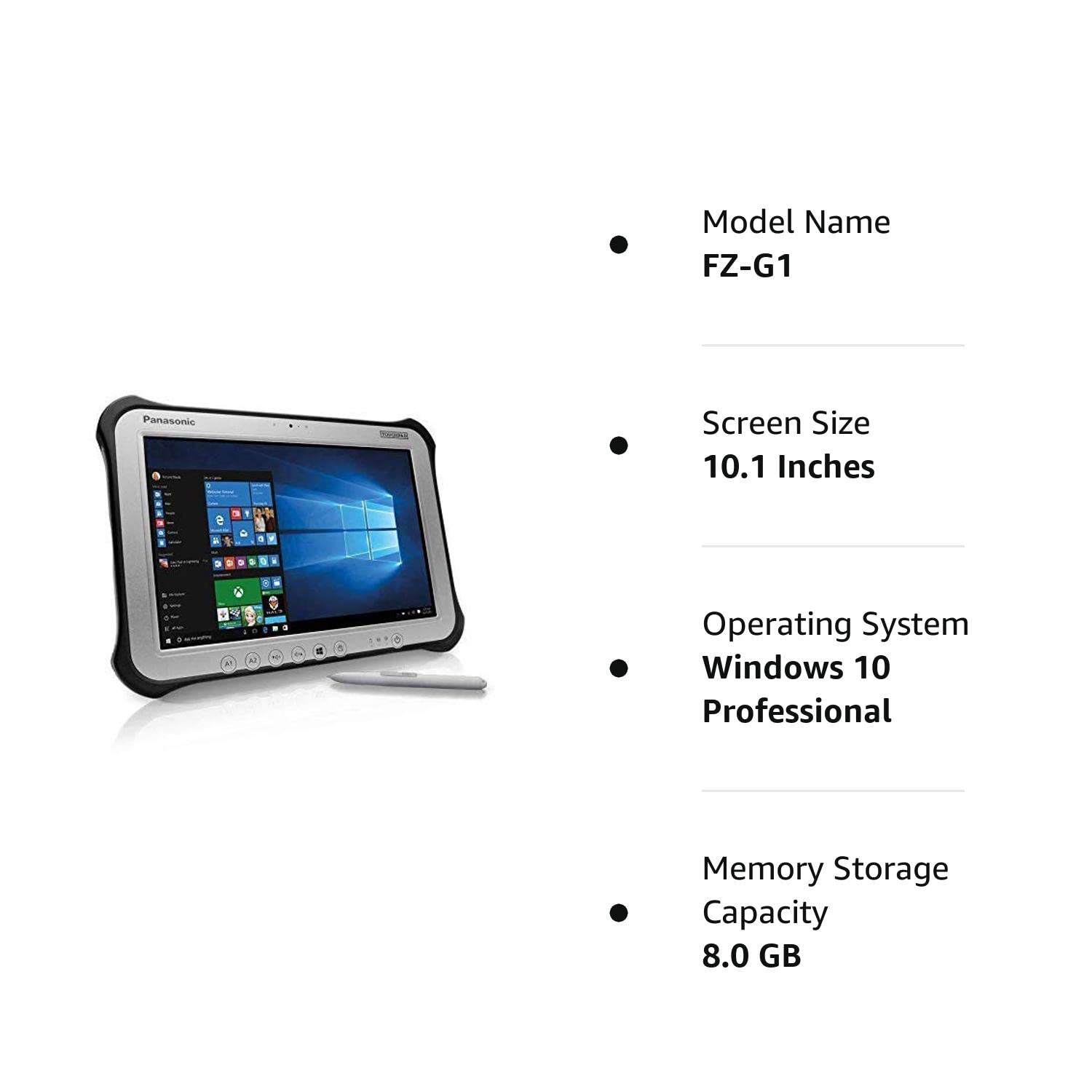 Panasonic Toughpad FZ-G1, Intel Core i5-4310U 2.0GHz, 8GB, 256GB SSD, 10.1 WUXGA Multi Touch + Digitizer, WiFi, Bluetooth, Webcam, Rear Cam, Windows 10 Pro, 4G LTE, Dedicated GPS (Renewed)