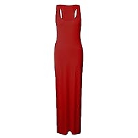Womens Wide Strap Scoop Neck Bodycon Maxi Dress Sleeveless Racer Back Party Dress
