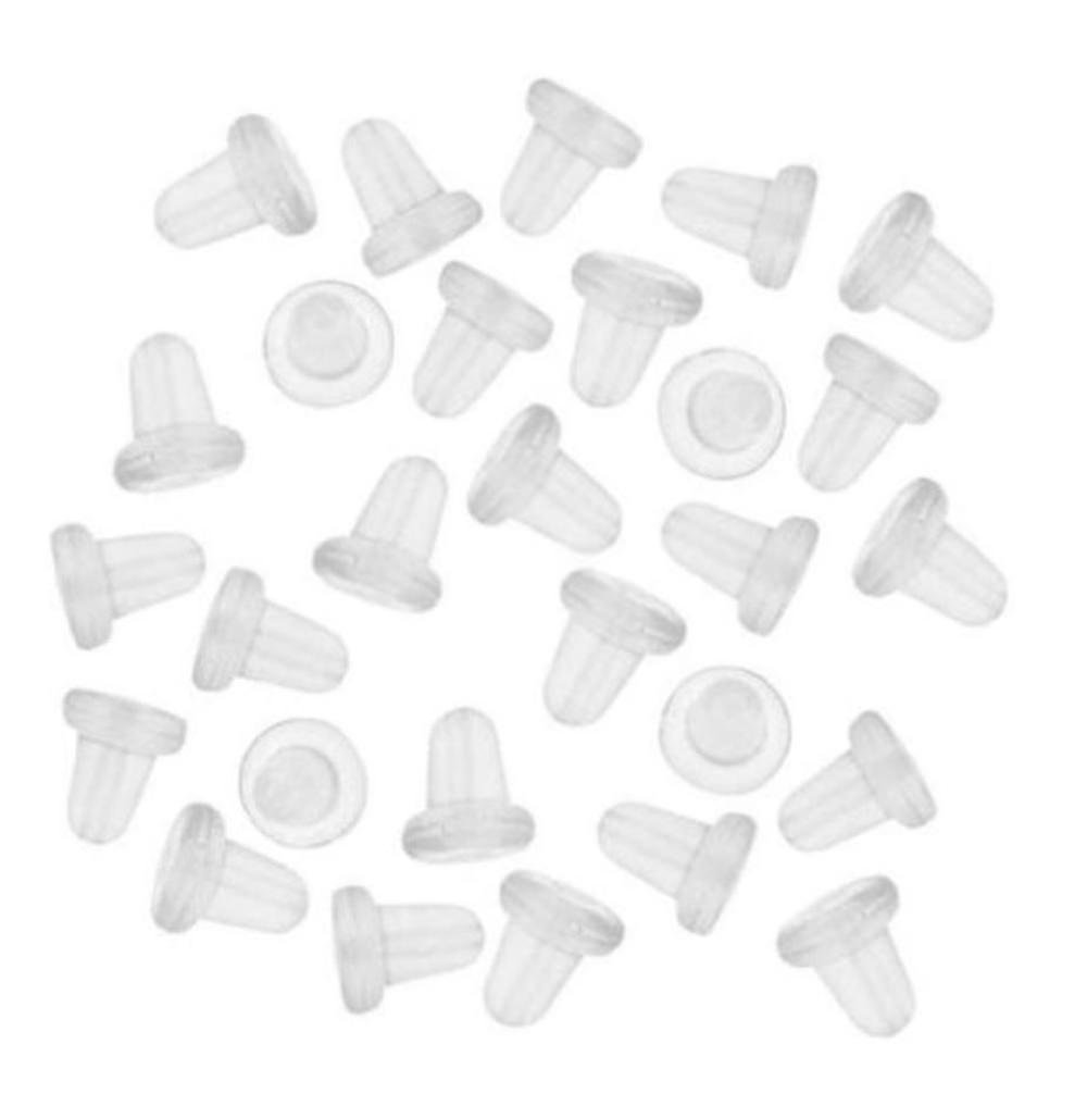 Adabele 100pcs Clear Rubber Bullet Style Earring Back Earnut Safety Back Pad Backtops Clutch for Studs Dangle Drop Earrings CF203