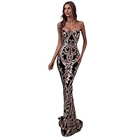 Miss ord Sexy Bra Strapless Sequin Wedding Evening Party Maxi Dress