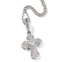 Hip Hop Jewelry Cross Pendant Necklace Gold Filled Square CZ Zircon Bling Necklace with Stainless Chain Rapper Accessories Gift