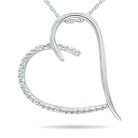 Genuine Diamond Heart Slide Pendant Necklace in .925 Sterling Silver