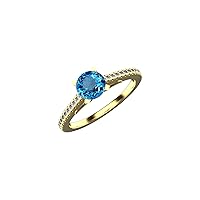 0.90 CTW Natural London Blue Topaz Stone Size 5.5MM In 14k Solid Gold Diamond Size 1.5MM Diamond Weight 0.40CTW
