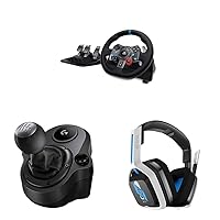 Logitech G29 Driving Force Racing Wheel + Floor Pedals + Driving Force Shifter + A20 Wireless Gaming Headset Bundle - PS5/PS4/PC
