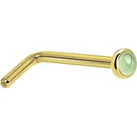 Body Candy Solid 14k Yellow Gold 2mm Genuine Peridot L Shaped Nose Stud Ring 18 Gauge 1/4