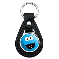 Black Leather Sesame Street Cookie Monster Face Keychain