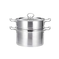 Stainless Steel Fruit Vegetables Steamer for Food with Glass Lid Hose with Clamp Loop Handles, Perfect