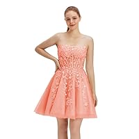 Lace Strapless Homecoming Dresses A-line Appliques Prom Dresses Short Corset Formal Party Gowns