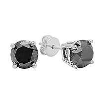 Dazzlingrock Collection Sterling Silver Round Black Diamond Ladies Stud Earrings
