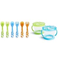 Munchkin® Multi™ Toddler Forks and Spoons, 6 Pack & Snack Catcher® Toddler Snack Cups, 2 Pack, Blue/Green