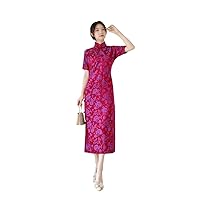 Floral red cheongsam Chinese style retro long dress improve Tang suit long dress