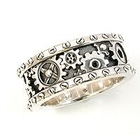 Awmnjtmgpw 925 Sterling Silver Creative Gear Steampunk Mechanical Ring Vintage Men's and Women's Personalized Fashion Ring Size 6-10 (Size 10)