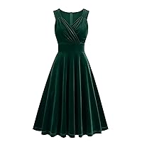 2024 Velvet Cocktail Dresses for Women Ruched Wrap V Neck Sleeveless Prom Wedding Dress Vintage Hepburn Swing Dress