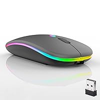 Wireless Bluetooth Mouse,LED Dual Mode Rechargeable Silent Slim Laptop Mouse,Portable(BT5.2+USB Receiver) Dual Mode Computer Mice,for Laptop,Desktop Computer,ipad Tablet,Phone,TV (Grey)