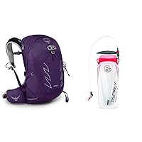 Osprey Tempest 20L Women's Hiking Backpack with Hipbelt, Violac Purple, WXS/S and Osprey Hydraulics LT 2.5L Water Reservoir with Bite Valve, Red