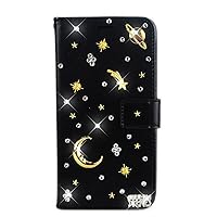STENES Bling Wallet Phone Case Compatible with Samsung Galaxy S21 Ultra Case - Stylish - 3D Handmade Planet Moon Meteor Glitter Magnetic Wallet Leather Cover with Neck Strap Lanyard [3 Pack] - Black