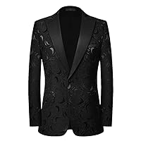 Black Jacquard Floral Mens Blazer Sets Male Suit Dinner Jacket Peaked Lapel Lapel Coat