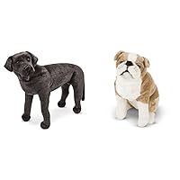 Melissa & Doug Giant Black Lab - Lifelike Stuffed Animal Dog (Over 2 feet Tall) & Giant English Bulldog - Lifelike Stuffed Animal (Nearly 2 feet Tall)
