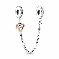 925 Sterling Silver Safety Chain Infinity Family Heart Charm for Bracelets