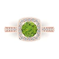 Clara Pucci 1.46 Brilliant Round Cut Halo Solitaire Natural Green Peridot Accent Anniversary Promise Engagement ring Solid 18K Rose Gold